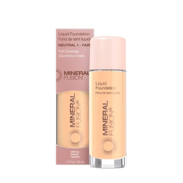 Mineral Fusion Full Coverage Foundation, Liquid Foundation - Neutral 1- Fair Complexion w/Neutral Undertones, Lightweight Matte Finish, Up to 12 Hr Hydration, Hypoallergenic & Vegan, 1 fl. oz
