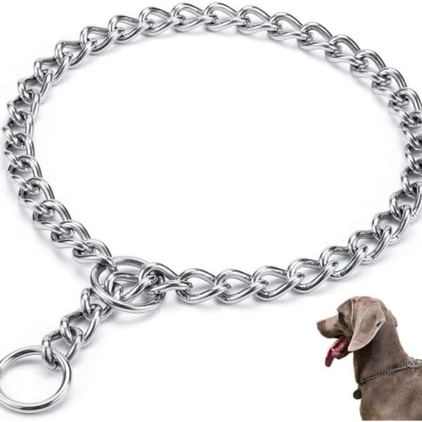 (Made in USA) Stainless Steel Dog Chain Collar  Chew Proof Slip and Martingale Chain for Dogs  Anti Winding, Heavy Duty Dog Chain Collar - Made in USA with Smooth Chrome Finish (M - 16")