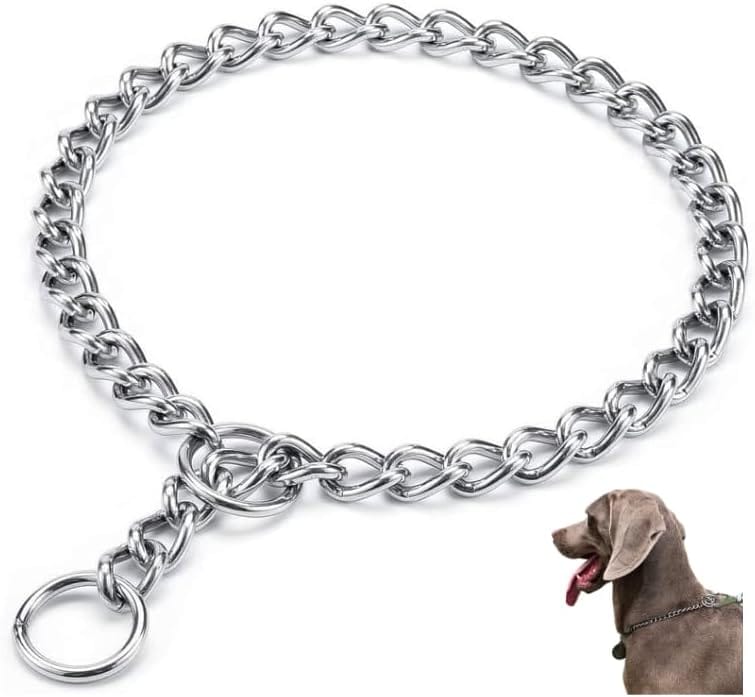 (Made in USA) Stainless Steel Dog Chain Collar  Chew Proof Slip and Martingale Chain for Dogs  Anti Winding, Heavy Duty Dog Chain Collar - Made in USA with Smooth Chrome Finish (M - 16")