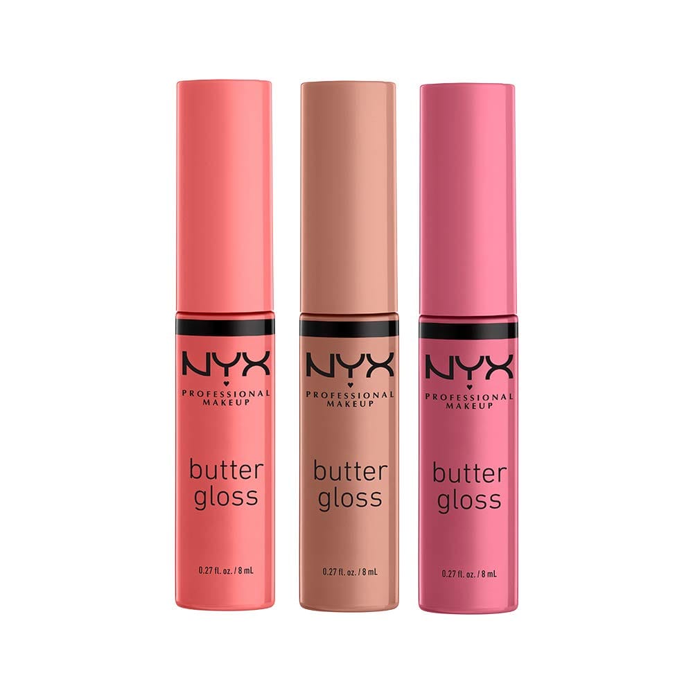 NYX PROFESSIONAL MAKEUP Butter Gloss, Non Sticky Lip Gloss Pack Of 3 (Angel Food Cake, Creme Brulee, Madeleine) NYX PROFESSIONAL MAKEUP Butter Gloss, Non-Sticky Lip Gloss - Pack Of 3 (Angel Food Cake, Creme Brulee, Madeleine)