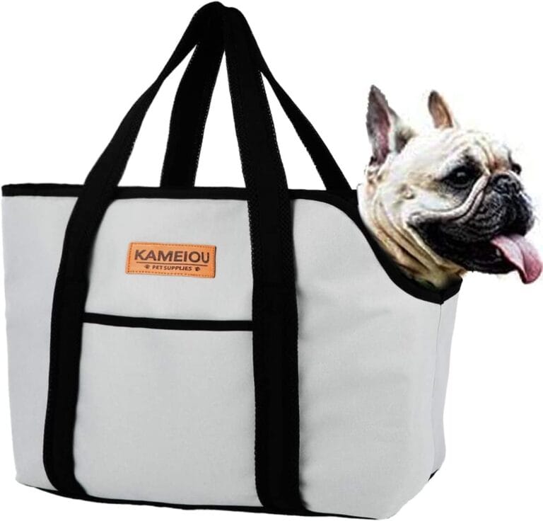 KAMEIOU Pet Dog Purse Tote Carrier Bag for Medium Dogs Travel Soft-Sided Purse Carriers with Pocket Safety Tether Stand Pedal Portable Dog Sling Tote Carrier Purses for Small Medium Dog Doggy Carriers