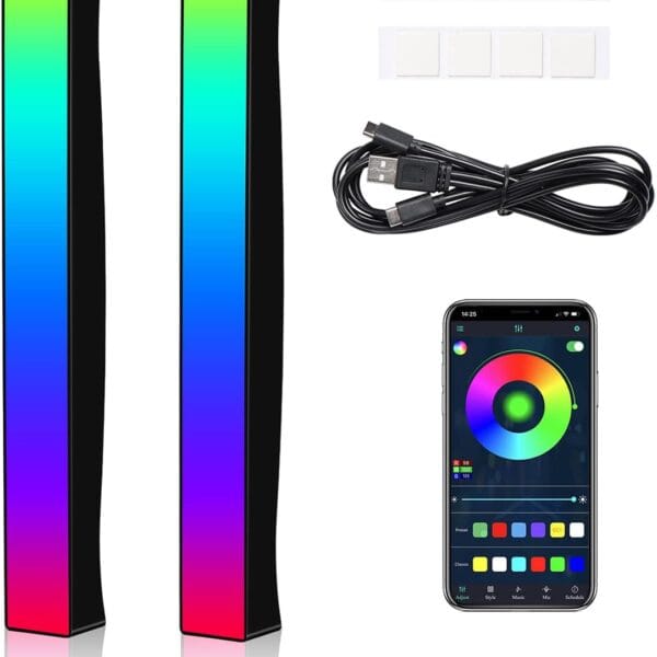 Battery Powered Rhythm Light Bar, RGB Sound Control Pickup Rhythm Lights, APP Control 32 Bit Music Level LED Lights, USB Rechargeable Voice Activated Atmosphere Light for Game Car TV DJ Studio - 2Pcs