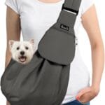 SlowTon Dog Carrier Sling - Thick Padded Shoulder Strap Adjustable Dog Carriers for Small Dogs, Puppy Carrier Purse for Pet Cat with Front Zipper Pocket Safety Belt Machine Washable (Grey M)