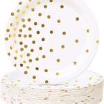 White and Gold Party Supplies, Gold Dot Paper Dessert Plates (50-Count)