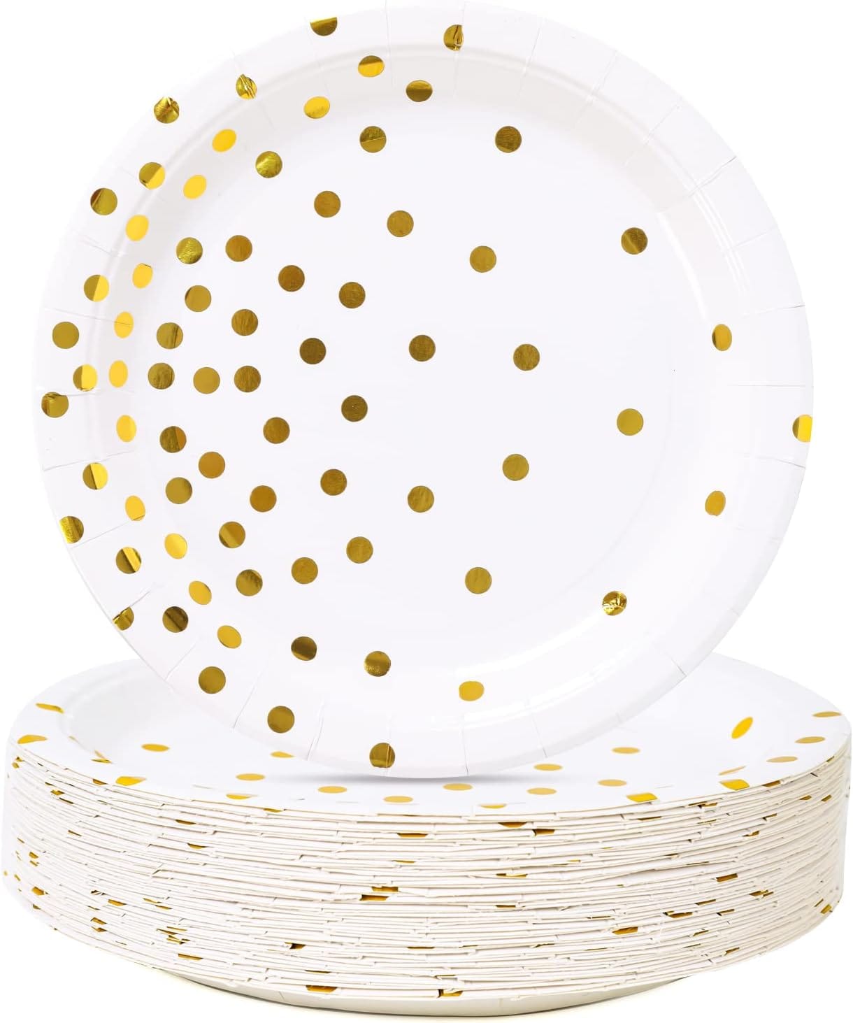 White And Gold Party Supplies, Gold Dot Paper Dessert Plates (50 Count) White and Gold Party Supplies, Gold Dot Paper Dessert Plates (50-Count)