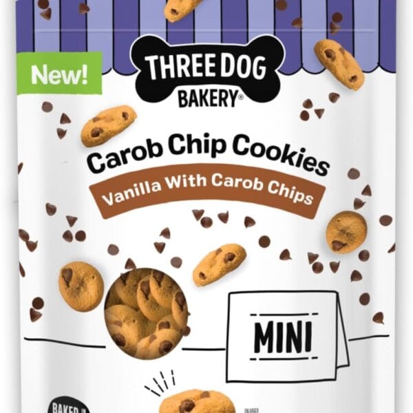 Three Dog Bakery Mini Carob Chip Cookies for Dogs, Crunchy Dog Treats with Real Ingredients, 8 oz