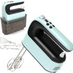 9-Speed Digital Hand Mixer Electric, 400W Powerful DC Motor, Baking Mixer Handheld with Snap-On Storage Case, Touch Button, Turbo Boost, Dough Hooks, Whisk (Ice Blue)