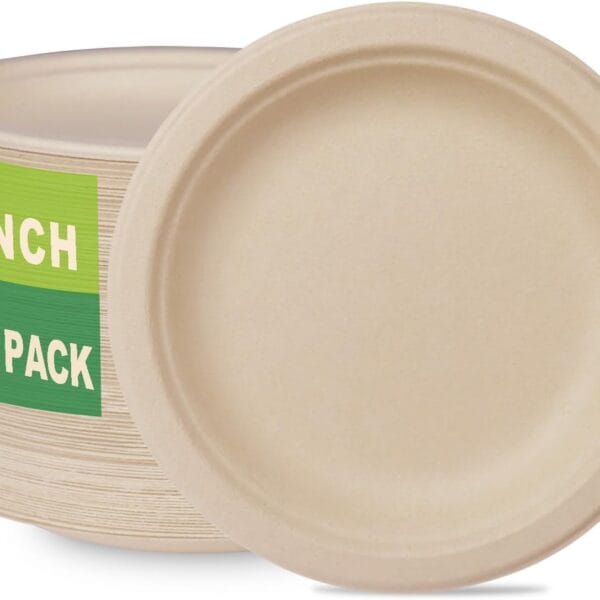 GreenWorks 100 Count 6 Small Compostable Dessert Plates, Heavy-duty Unbleached Biodegradable Bagasse and Bamboo fiber Paper Plates