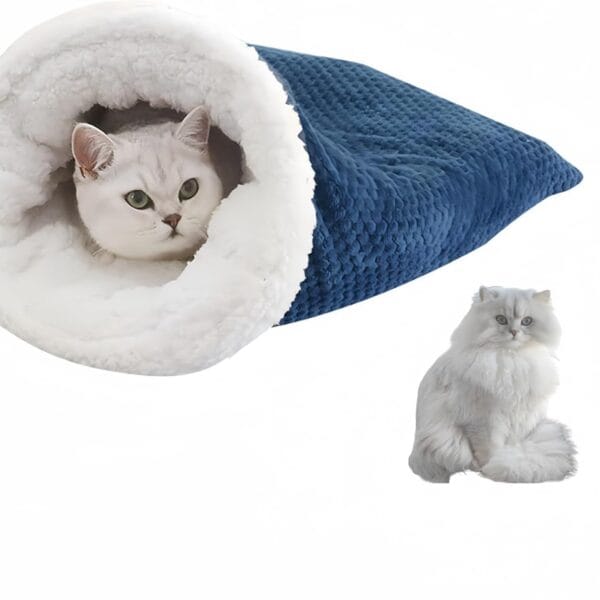 Cat Winter Sleeping Bag, Cat Sleeping Bag, Cat Bed Cave, Soft Plush Large Cat Sack Self Warm Cat Bed, Pet Mat Warming Pad Sack, for Indoor Cats for Small Dogs19.6 * 18.5 inch (Blue)