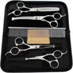 Dog Grooming Scissors Kit with Round Tip, 6 in 1 Cat Dog Scissors, Stainless Steel Pet Grooming Shears, Straight, Curved, Thinning Shears, Comb for Full Body, Face, Nose, Ear & Paw