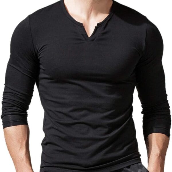 JEEING GEAR Men Long Sleeve Athletic Shirts Slim Fit Cotton V Neck