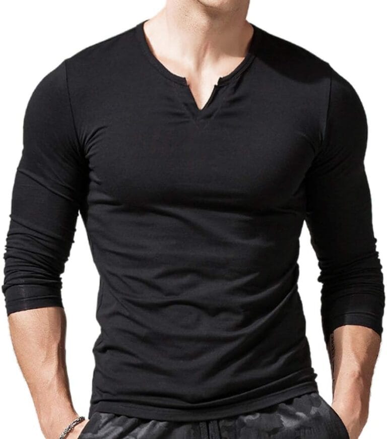 JEEING GEAR Men Long Sleeve Athletic Shirts Slim Fit Cotton V Neck