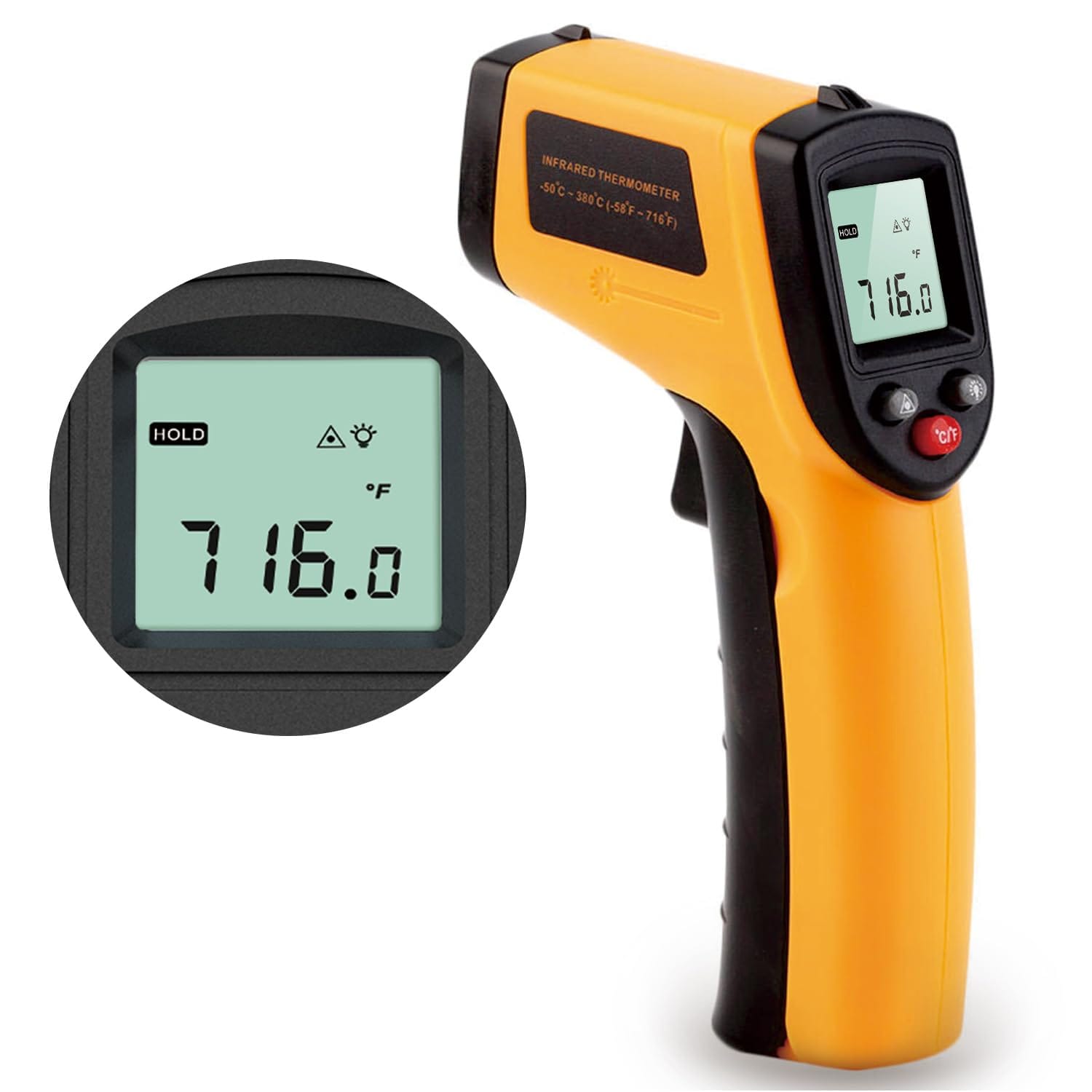 Digital Infrared Thermometer Gun For Cooking,BBQ,Pizza Oven, Infrared Thermometer Laser With Backlight, 58~712( 50~380) Handheld Non Contact Heat Laser Temperature Gun (Not For Human) Digital Infrared Thermometer Gun for Cooking,BBQ,Pizza Oven, Infrared Thermometer Laser with Backlight,-58~712(-50~380) Handheld Non Contact Heat Laser Temperature Gun (Not for Human)