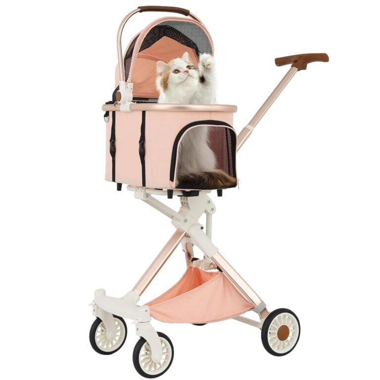 Athena collection Dog Stroller for Small Dogs,One-Hand-Fold Pet Stroller with Detachable Carrier,Lightweight Cat Stroller up to 22lbs(Soft Pink)