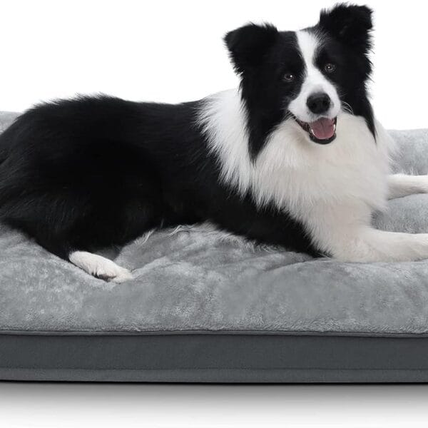 Dog Crate Bed Waterproof Deluxe Plush Dog Beds with Removable Washable Cover Anti-Slip Bottom Pet Sleeping Mattress for Large, Medium, Jumbo, Small Dogs, 35 x 22 inch, Gray