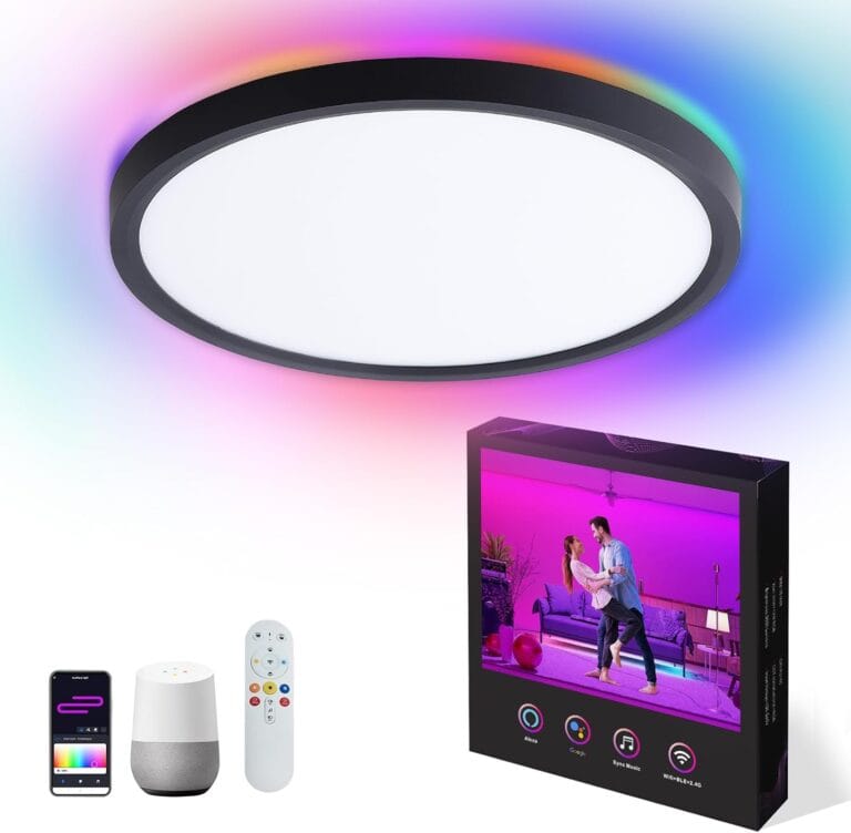 12 Inch Smart Ceiling Lights RGB Compatible with Alexa, Remote Control, WiFi and Tuya App - Color Changing Low Profile Dimmable LED Flush Mount Light Fixture for Bedroom, Living Room, Black