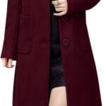 chouyatou Women's Big Notch Lapel Single Breasted Mid-Long Wool Blend Coat