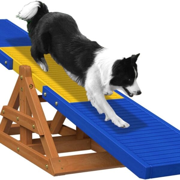 95" Wooden Dog Seesaw, Dogs Agility Course Backyard Set for Training and Exercise - Outdoor Big Dog Agility Equipment Practice See Saw