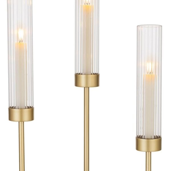 Hewory Gold Hurricane Candle Holders: Brass Candlestick Holders Set of 3 Tall Taper Candle Holders for Candlesticks Candle Sticks Holder Decor for Table Centerpiece Wedding Party Christmas Decorations