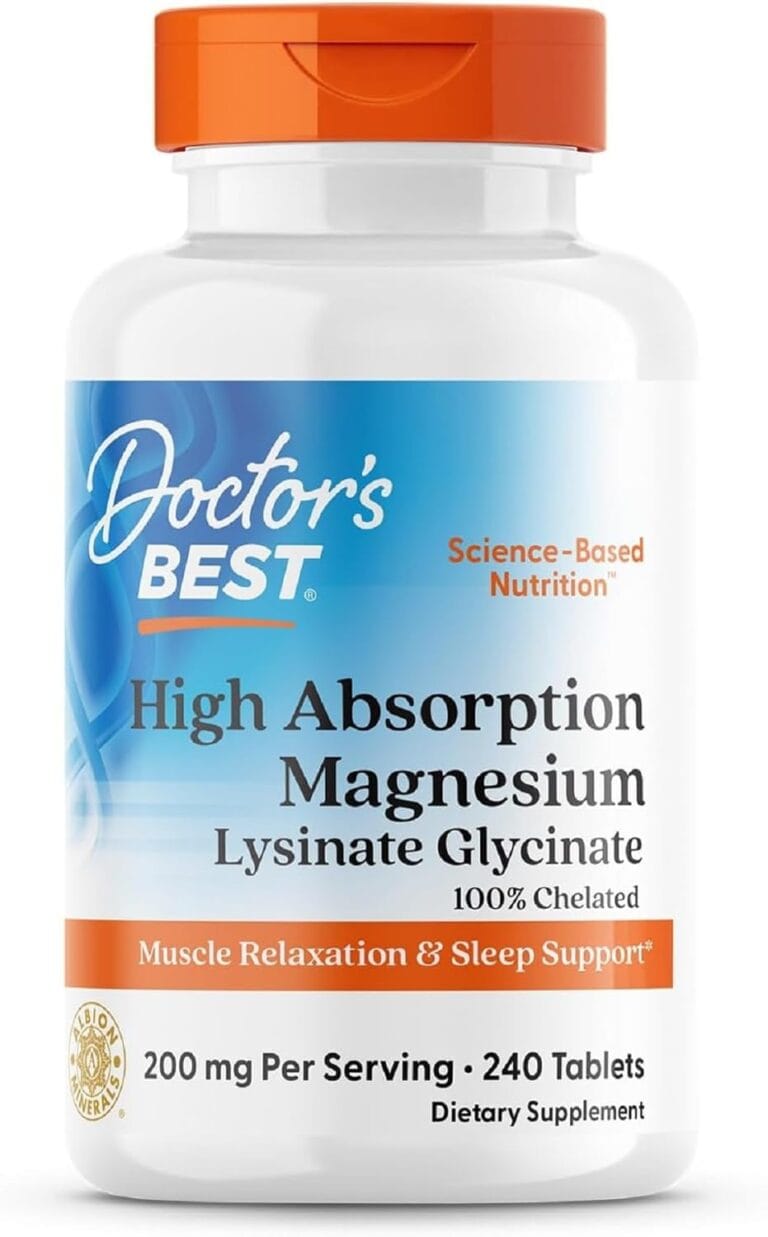 Doctors Best High Absorption Magnesium Glycinate Lysinate Supplement - 100% Chelated for Maximum Absorption - Magnesium for Sleep and Muscle Relaxation - 200 Mg Per Serving - 240 Tablets