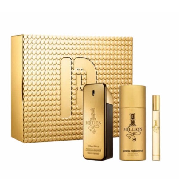 Paco Rabanne One Million 3-Piece Set for Men (3.4 Oz Eau De Toilette Spray + 5.1 Oz Deodorant Spray + 0.34 Oz Eau De Toilette Travel Spray)