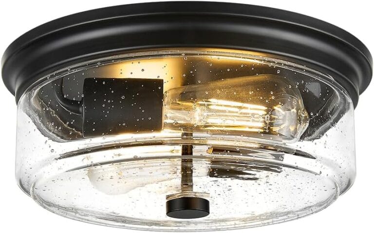 Black Flush Mount Ceiling Light Fixtures, 12 Inch 2-Light Light Fixtures Ceiling Mount with Seeded Glass Lampshade, Farmhouse Ceiling Light for Kitchen, Hallway, Bedroom, Entryway