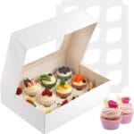 Cupcake Boxes, 2 Pack Disposable Cupcake Containers, Food Grade Cupcake Carrier 12 Count with Window and Inserts, Cupcake Transport Holders Bulk for Muffins Cookies Treats DessertWhite