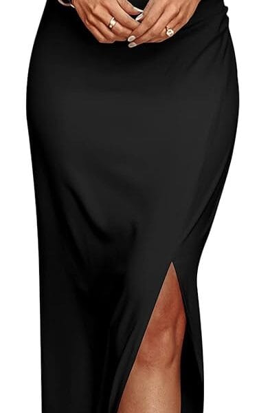 PRETTYGARDEN Women's Summer One Shoulder Long Formal Dresses Sleeveless Ruched Bodycon Wedding Guest Slit Maxi Dress