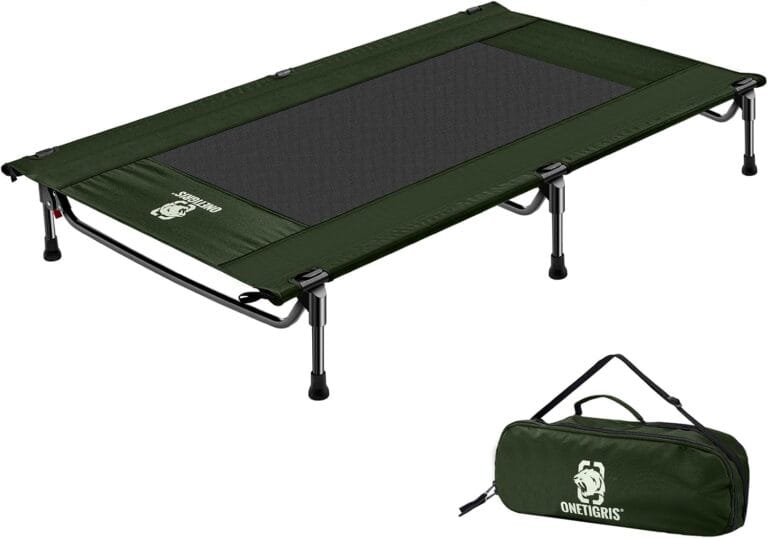ONETIGRIS Elevated Dog Bed, Outdoor Dog Cod Large Raised Dogs Bed with Chew Proof Mesh, No-Slip Portable Dogs Cot Bed for Indoor & Outdoor Portable (Green, Medium)