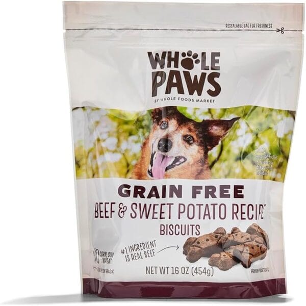 Whole Paws, Grain-Free Dog Biscuit Treats, Beef & Sweet Potato Recipe, 16 Ounce