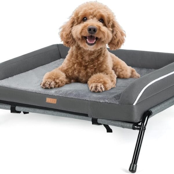 Lekereise Elevated Outdoor Dog Bed Cot + Orthopedic Indoor Small Dog Sofa Bed, 2-in-1 Design, Load 40lb, Grey