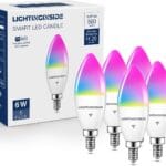 Lightinginside E12 Smart Light Bulbs 60W Equiv., Work with Alexa/Google Home/Smart Life, 500LM 6W RGBCW Candle Candelabra LED Light Bulbs, No Hub Required, 2.4G WiFi Bluetooth Bulb, ETL Listed, 6PCS