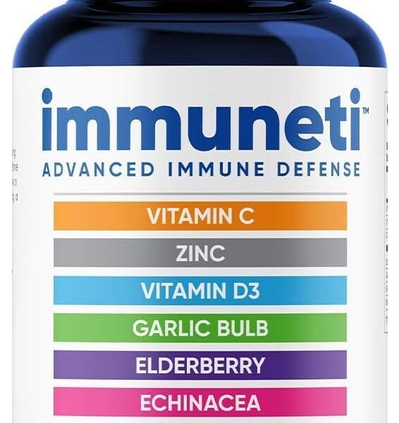 Immuneti - Advanced Immune Defense, 6-in-1 Powerful Blend of Vitamin C, Vitamin D3, Zinc, Elderberries, Garlic Bulb, Echinacea - Supports Overall Health, Provides Vital Nutrients & Antioxidants