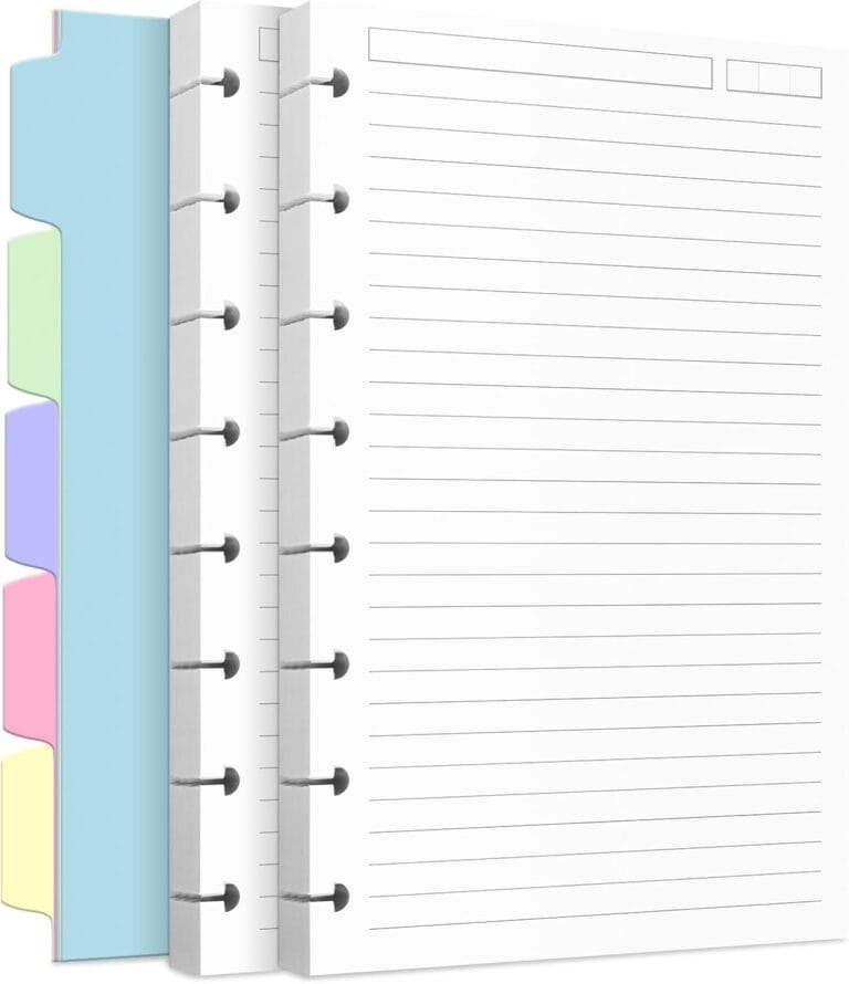 Discbound Refill Paper, Disc Paper Refill for Note-Taking System Discbound Planner Inserts with 240 Pages, 5 Sheets Dividers,White Paper Refill, Junior Size 5.6" x 8.3 "