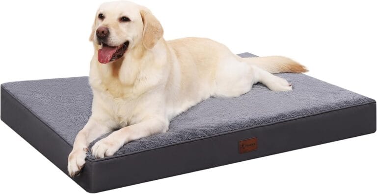 MIHIKK Waterproof Dog Bed Medium Size Dog Orthopedic Dog Beds for Crate with Removable Washable Cover Egg-Crate Foam Pet Pad Mat with Anti-Slip Bottom, 35x22 Inch, Grey