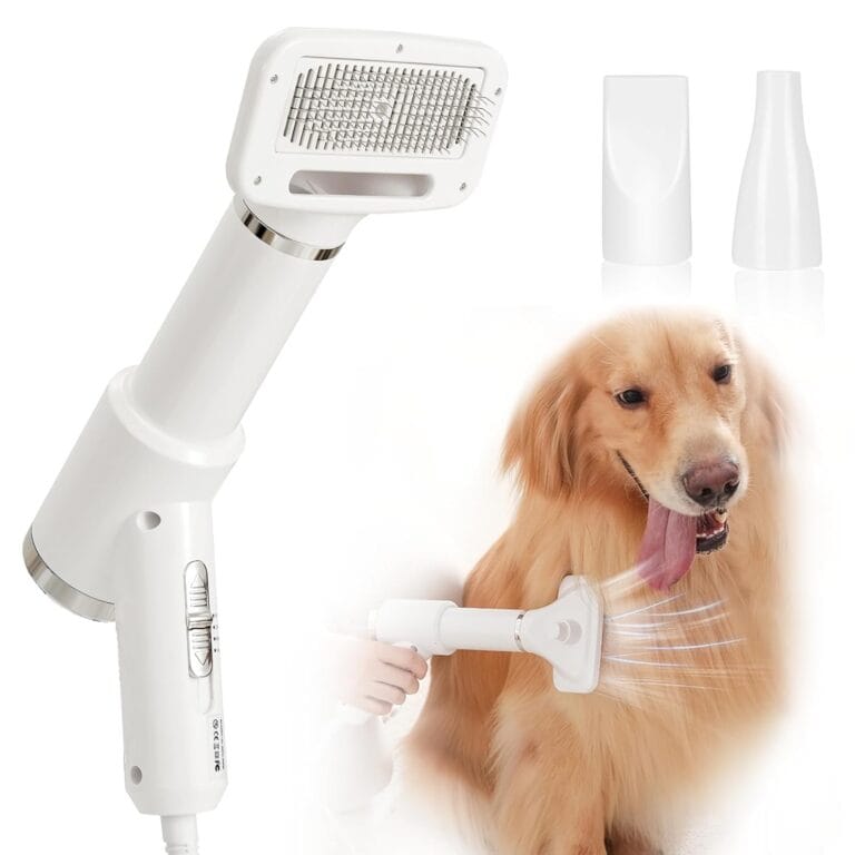 Portable Dog Hair Dryer with Brush  300W, 3 Heat Settings, Quiet, Overheat Protection for Small Medium Pets