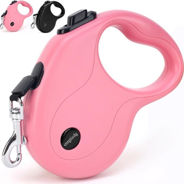16Ft Retractable Dog Leash,Light Weight Leash for Small to Medium Dogs/Cats Up to 50lbs,Stainless Steel Spring Strong Nylon Tape, Tangle Free, One-Handed Brake.(Pink)