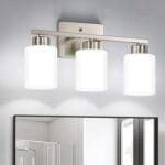 Brushed Nickel Bathroom Light Fixtures, 3-Light Modern Vanity Light Over Mirror, Wall Sconces with Milky White Frosted Glass Shades, E26 Socket (Bulbs Not Included)