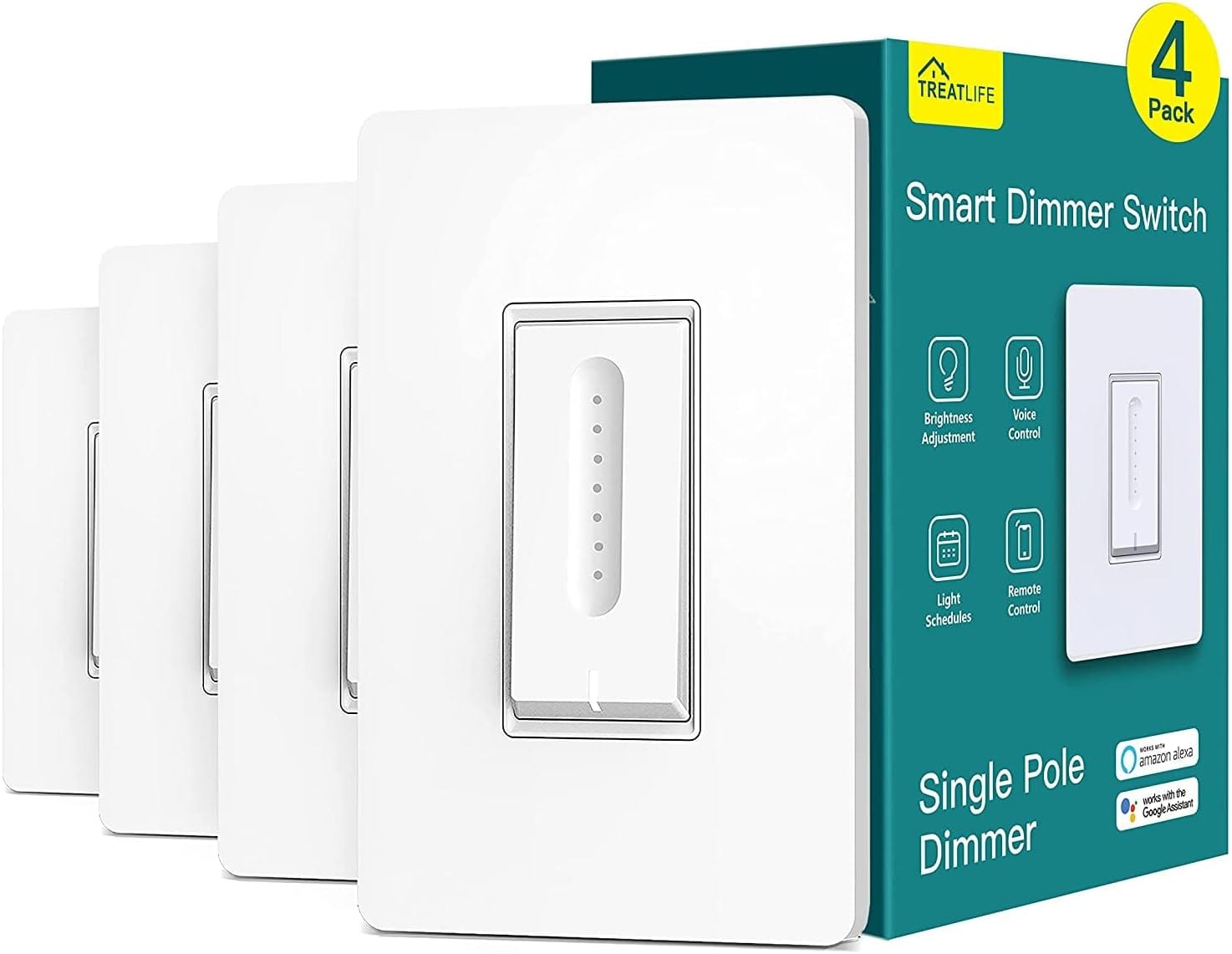 TREATLIFE Smart Dimmer Switch 4 Pack, Single Pole Smart Switch Works With Alexa And Google Home, Neutral Wire Required, 2.4GHz WiFi Dimmer Light Switch For LED, CFL, Incandescent Bulbs TREATLIFE Smart Dimmer Switch 4 Pack, Single Pole Smart Switch Works with Alexa and Google Home, Neutral Wire Required, 2.4GHz WiFi Dimmer Light Switch for LED, CFL, Incandescent Bulbs