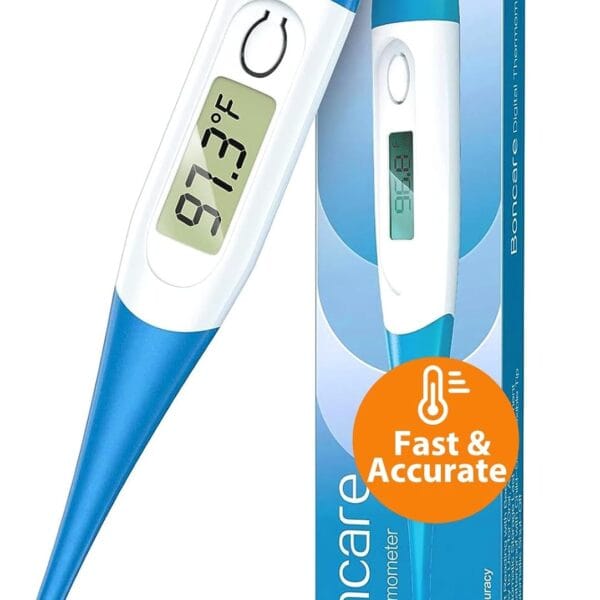 Boncare 10 Seconds Oral Thermometer for Adults and Kids - Accurate & Safe Rectal Digital Thermometer for Baby with Fever Alarm (Light Blue)