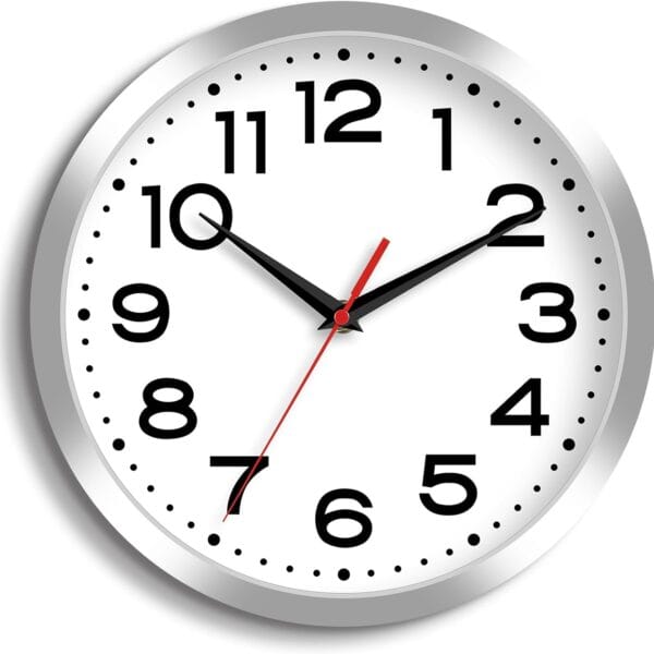 Wall Clock Silent Non-Ticking Modern Clock Battery Operated 12 Inch Small Classic Analog Decorative for Kitchen, Bathroom, Office, Bedroom, Home(Silver)