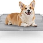 Elevated Dog Bed with Teslin Cooling Fabric - Lightweight Dog Cot for Small/Medium Dogs, Waterproof & Washable Breathable Mesh, Raised Pet Bed for Indoor Outdoor Use, Anti-Slip, Easy to Clean