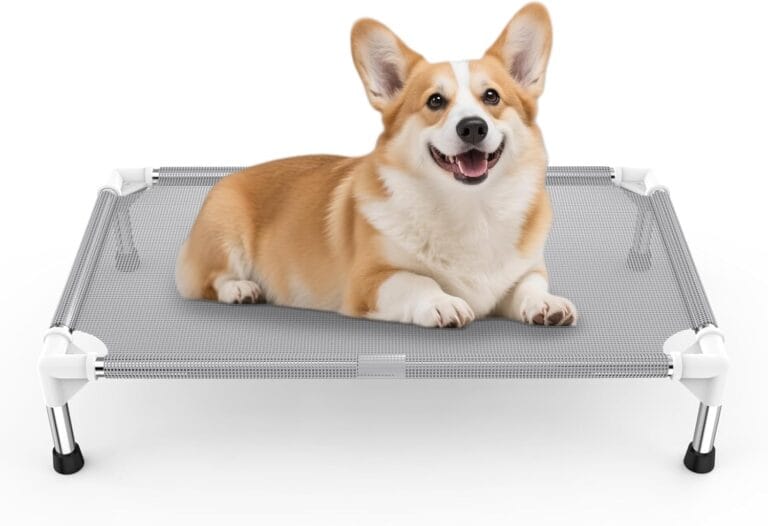 Elevated Dog Bed with Teslin Cooling Fabric - Lightweight Dog Cot for Small/Medium Dogs, Waterproof & Washable Breathable Mesh, Raised Pet Bed for Indoor Outdoor Use, Anti-Slip, Easy to Clean