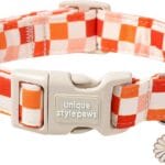 Unique Style Paws Fall Dog Collar,Orange Checkerboard Print Dog Collar,Soft Cotton Puppy Collars for Autumn,Adjustable Collars for Small Medium Large Dogs