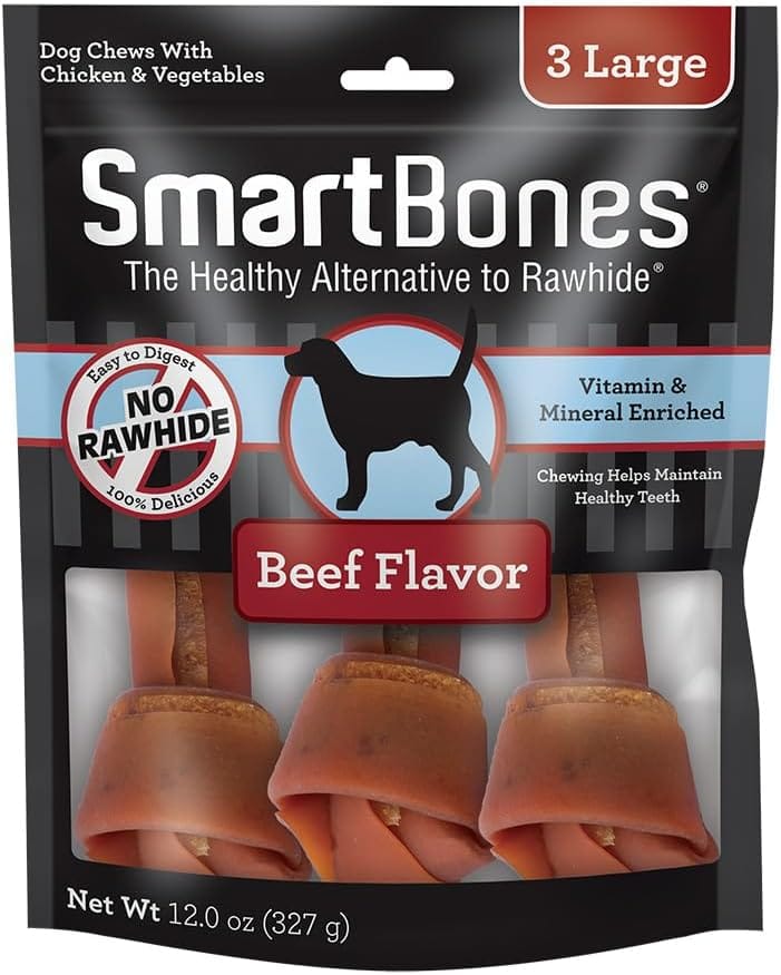 SmartBones Large Chews With Real Beef, Rawhide-Free Chews For Dogs, 3 Count