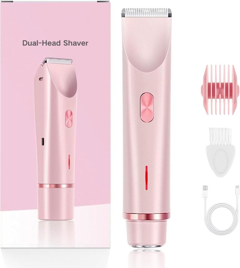 Lastlargely 2-in-1 Women's Body Shaver, Dual Head Cordless Bikini Electric Shaver, Silky and Painless, IPX7 Waterproof, Wet and Dry Dual Use, Efficient Cleaning (Pink)