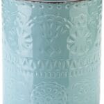 DOWAN 7.2" Kitchen Utensil Holder, Extra Large Farmhouse Utensil Holders for Countertop, Ceramic Utensil Crock, Anti Slip Cork Bottom (Blue, 7.2 Inch)