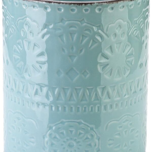 DOWAN 7.2" Kitchen Utensil Holder, Extra Large Farmhouse Utensil Holders for Countertop, Ceramic Utensil Crock, Anti Slip Cork Bottom (Blue, 7.2 Inch)