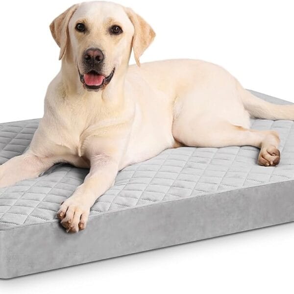 Orthopedic XL Dog Beds Large Sized Dog Waterproof Bed with Removable Washable Cover and Non-Slip Bottom, Quilting Pet Mattress for Crate, 41x27 Inch, Light Gray