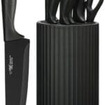 Knife Set, 8-Piece Kitchen Knife Set for Chef, Sharp Knife Set with Universal Knife Block, Anti-Rust Kitchen Knife Block Set, Ergonomical Design (Black)